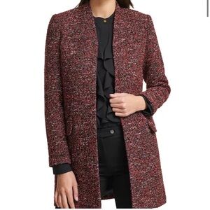 Calvin Klein Tweed Topper Jacket Open Front Collarless - Size 10